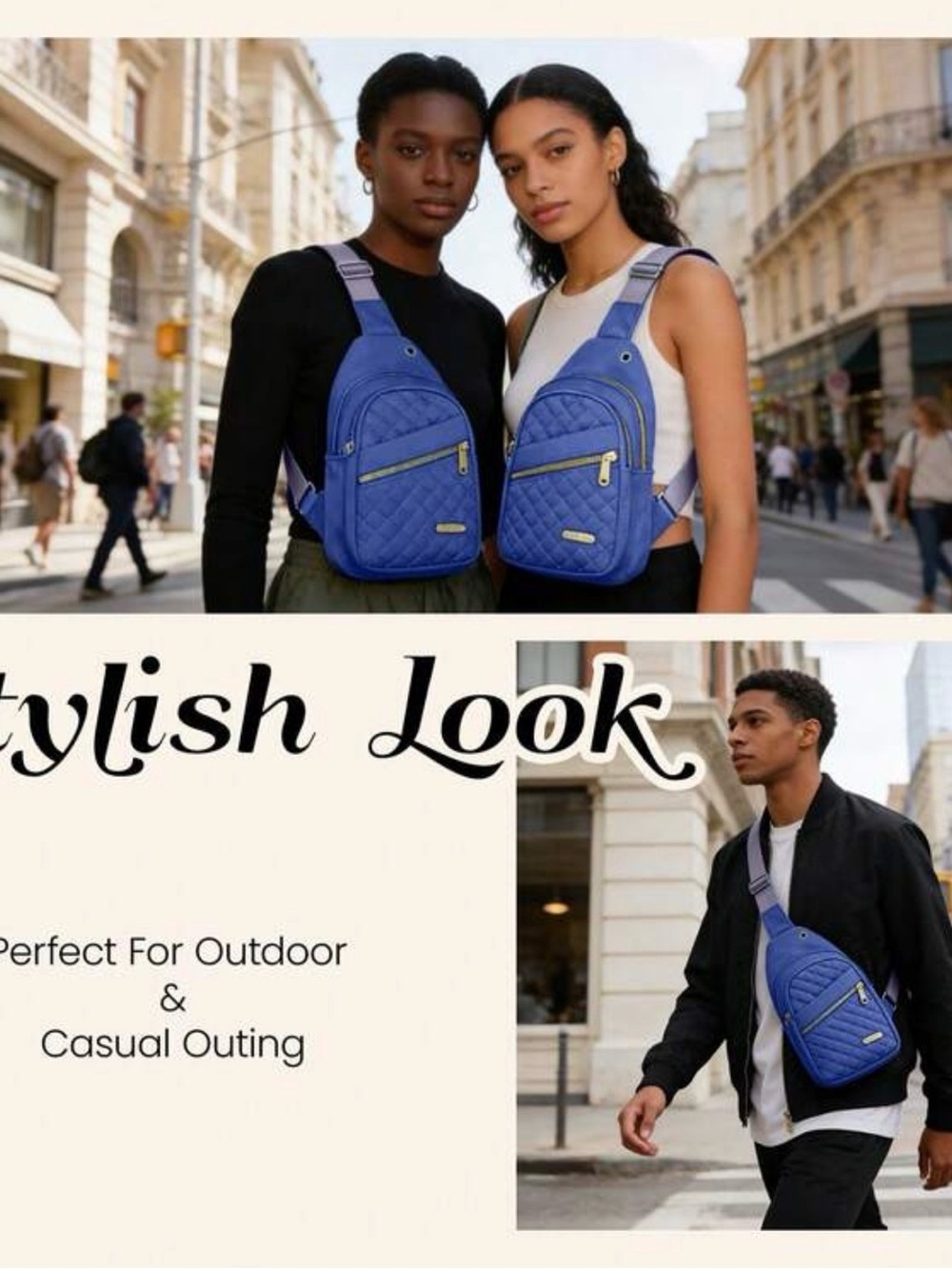 Quilted Blue Sling Crossbody Bag for unisex - Modern Urban Style